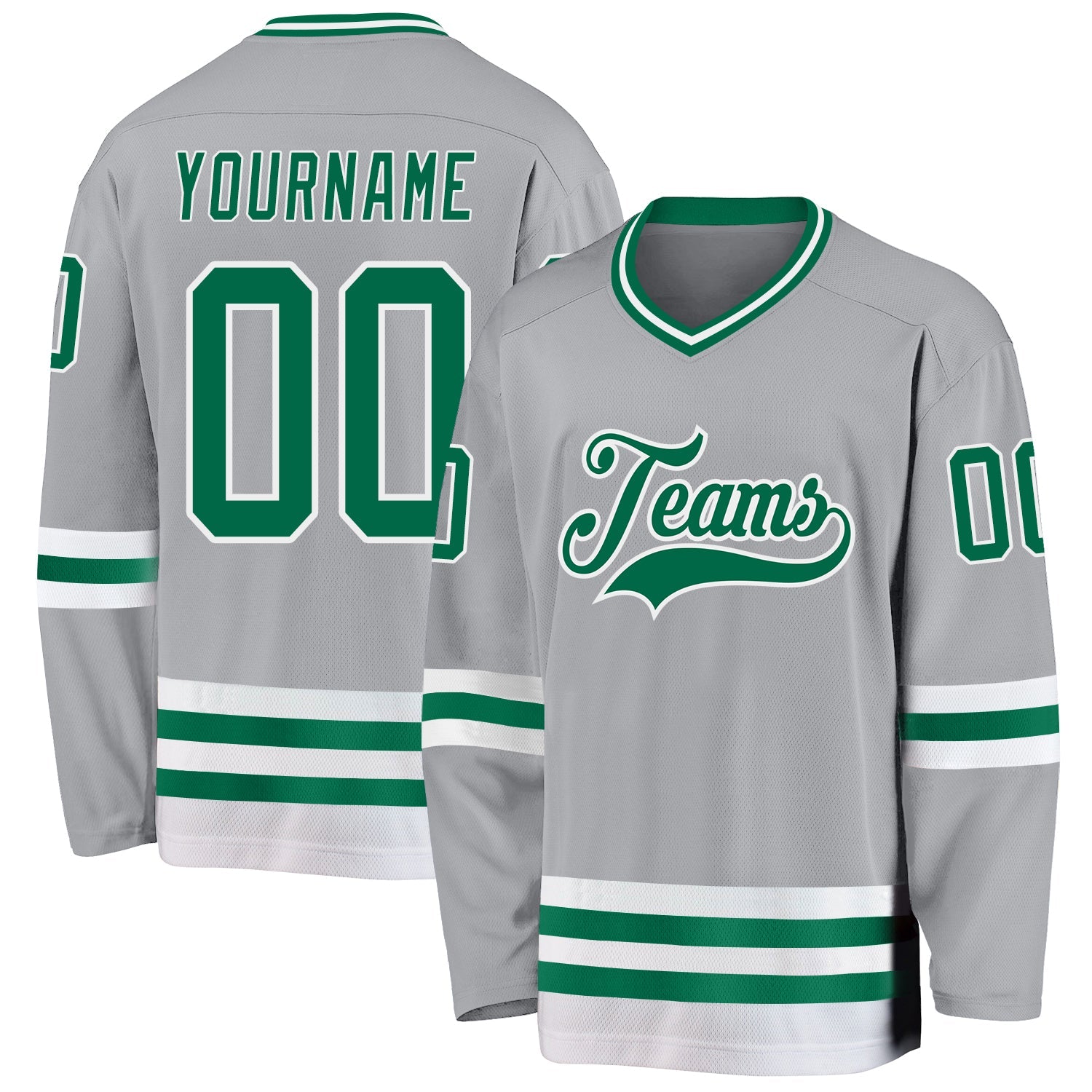 Custom Gray Kelly Green-White Hockey Jersey - Sky-Custom