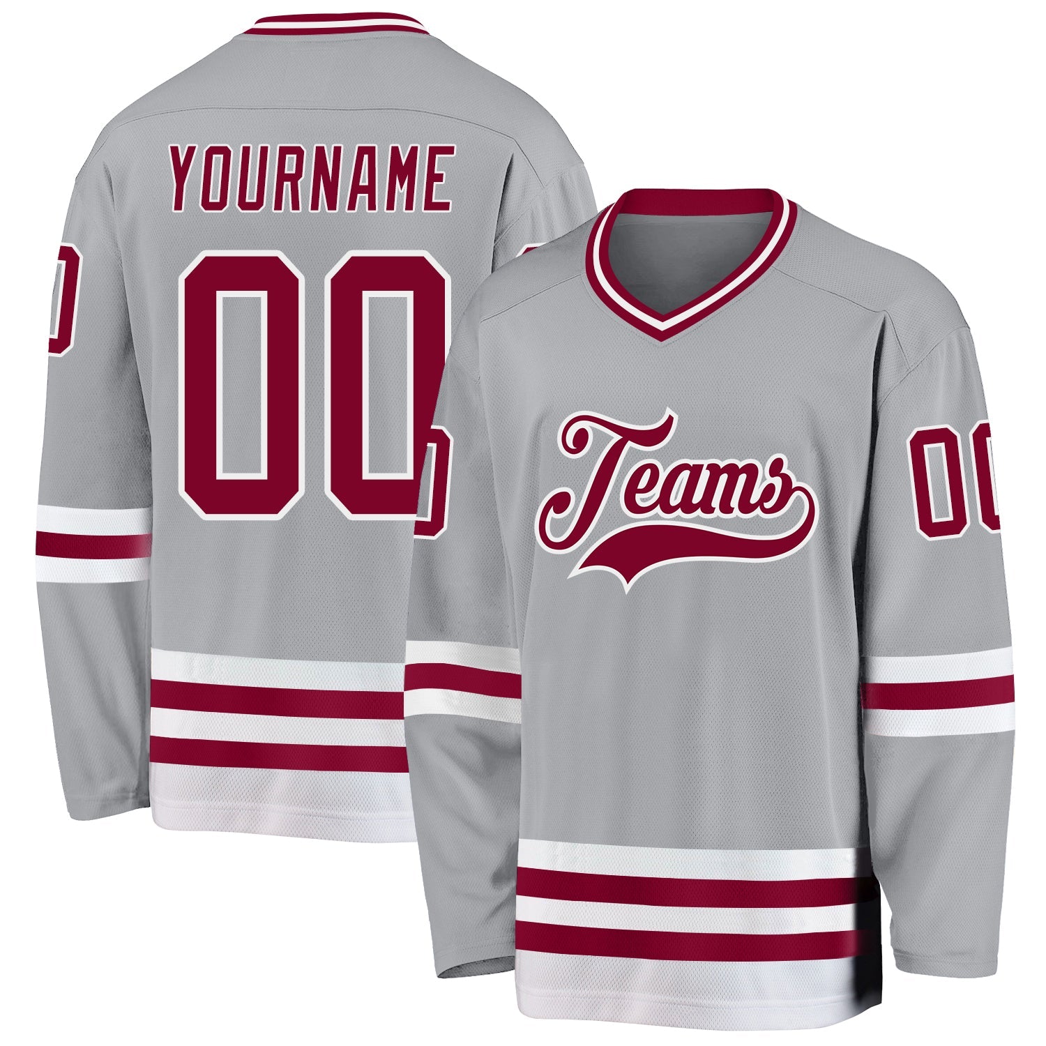 Custom Gray Maroon-White Hockey Jersey - Sky-Custom