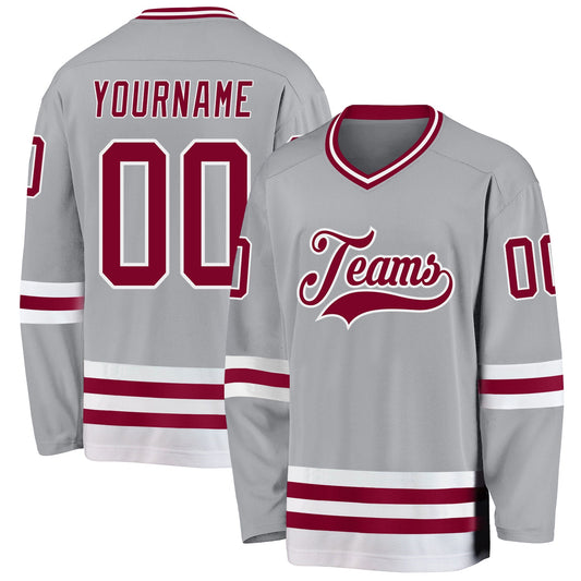 Custom Gray Maroon-White Hockey Jersey - Sky-Custom