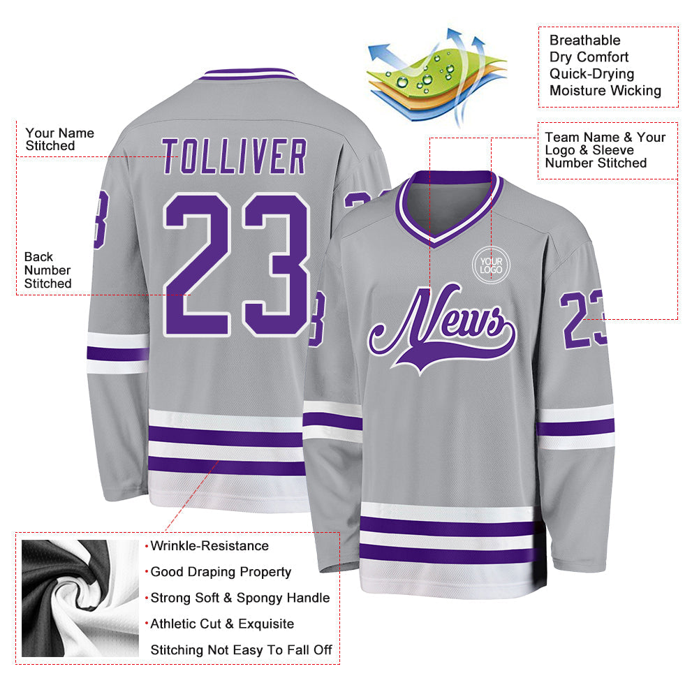 Custom Gray Purple-White Hockey Jersey - Sky-Custom