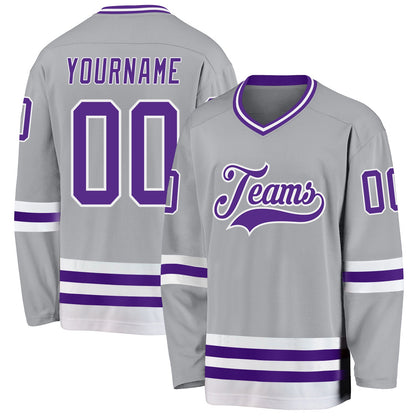 Custom Gray Purple-White Hockey Jersey - Sky-Custom