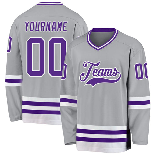 Custom Gray Purple-White Hockey Jersey - Sky-Custom