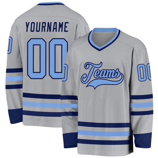 Custom Gray Light Blue-Navy Hockey Jersey - Sky-Custom
