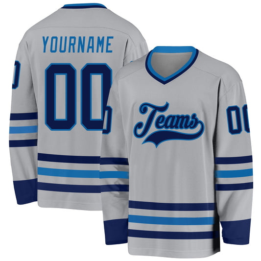 Custom Gray Navy-Blue Hockey Jersey - Sky-Custom