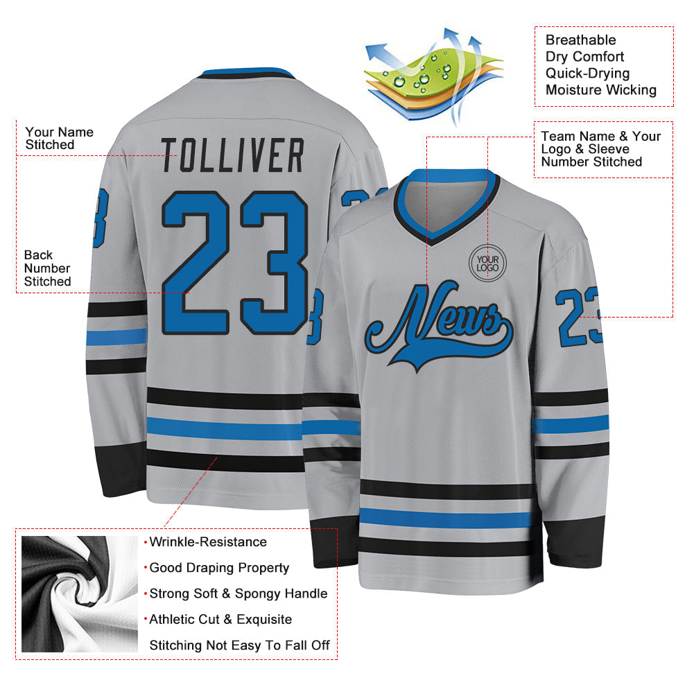 Custom Gray Blue-Black Hockey Jersey - Sky-Custom