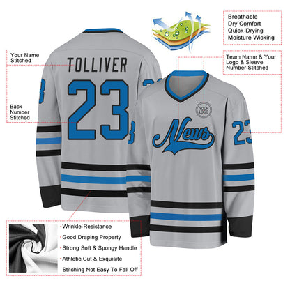 Custom Gray Blue-Black Hockey Jersey - Sky-Custom