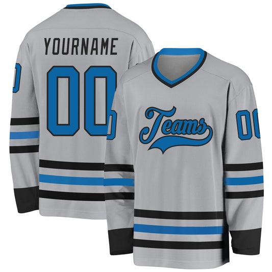 Custom Gray Blue-Black Hockey Jersey - Sky-Custom