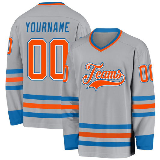 Custom Gray Orange-Blue Hockey Jersey - Sky-Custom