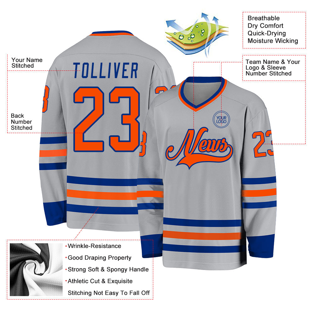 Custom Gray Orange-Royal Hockey Jersey - Sky-Custom