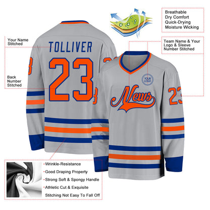 Custom Gray Orange-Royal Hockey Jersey - Sky-Custom