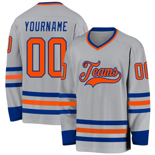 Custom Gray Orange-Royal Hockey Jersey - Sky-Custom