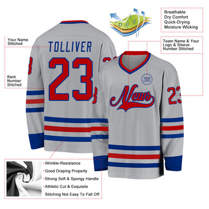Custom Gray Red-Royal Hockey Jersey - Sky-Custom