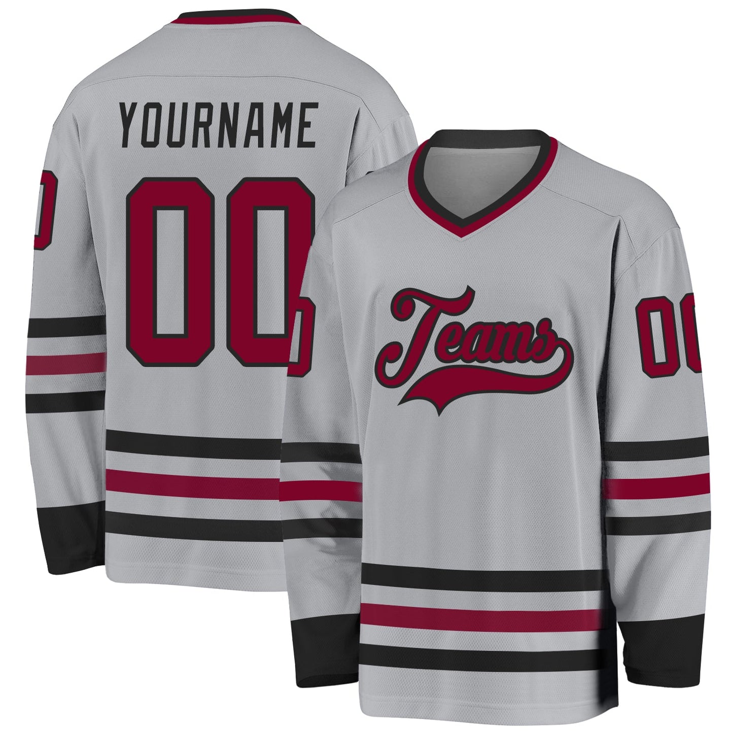 Custom Gray Maroon-Black Hockey Jersey - Sky-Custom