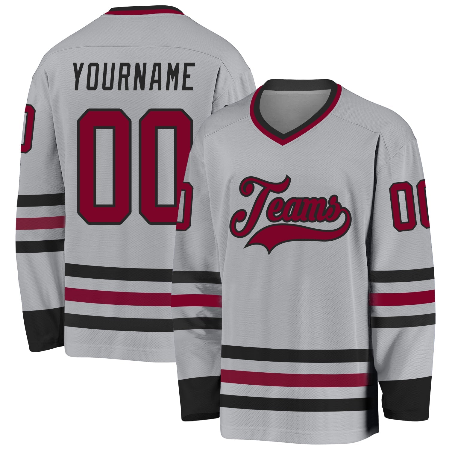 Custom Gray Maroon-Black Hockey Jersey - Sky-Custom