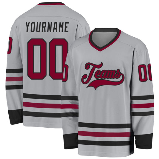Custom Gray Maroon-Black Hockey Jersey - Sky-Custom