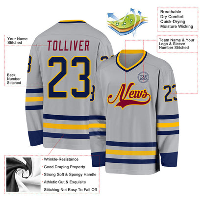 Custom Gray Navy Gold-Maroon Hockey Jersey - Sky-Custom
