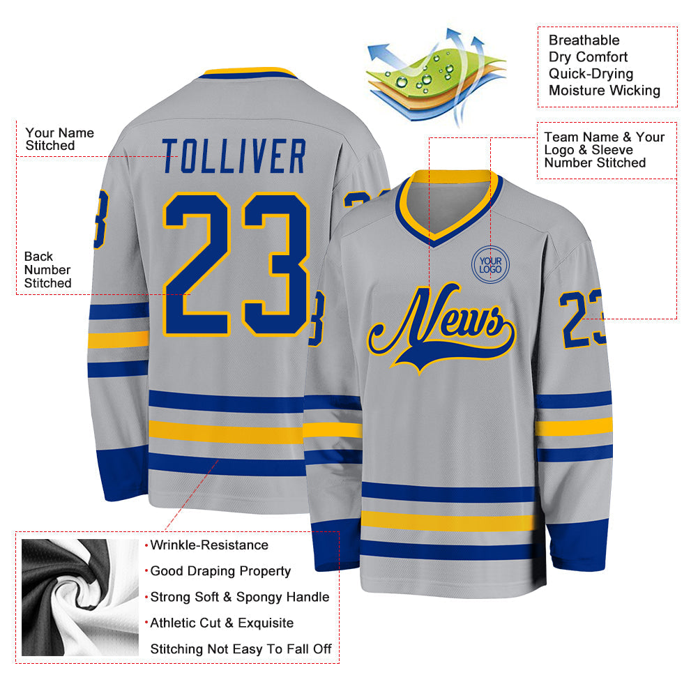 Custom Gray Royal-Gold Hockey Jersey - Sky-Custom