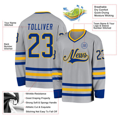 Custom Gray Royal-Gold Hockey Jersey - Sky-Custom