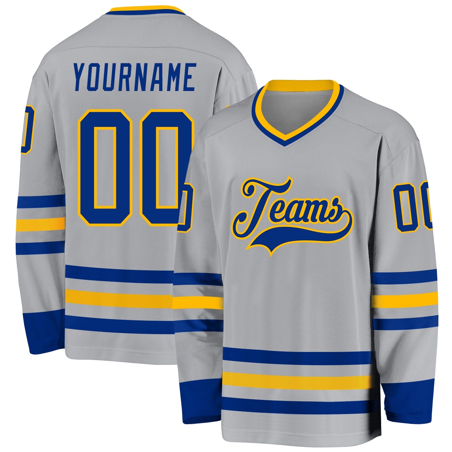 Custom Gray Royal-Gold Hockey Jersey - Sky-Custom
