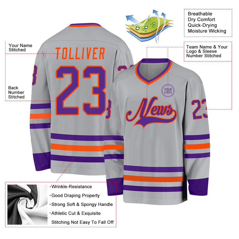 Custom Gray Purple-Orange Hockey Jersey - Sky-Custom