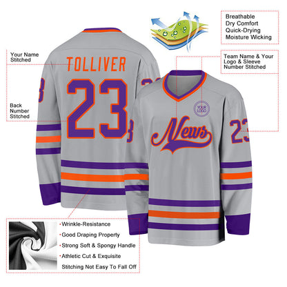 Custom Gray Purple-Orange Hockey Jersey - Sky-Custom