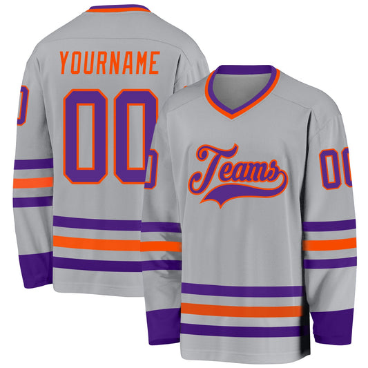 Custom Gray Purple-Orange Hockey Jersey - Sky-Custom