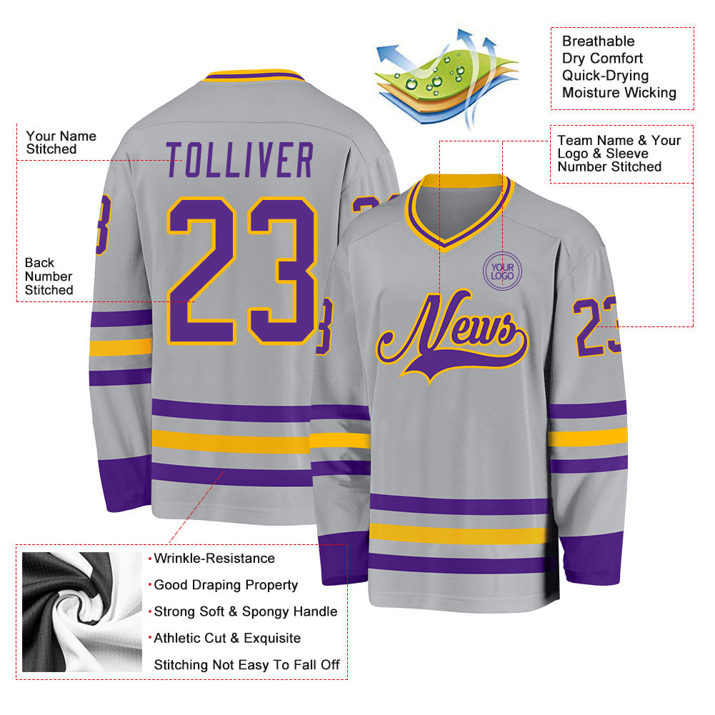 Custom Gray Purple-Gold Hockey Jersey - Sky-Custom