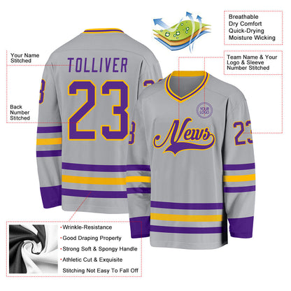 Custom Gray Purple-Gold Hockey Jersey - Sky-Custom