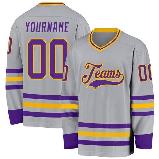 Custom Gray Purple-Gold Hockey Jersey - Sky-Custom