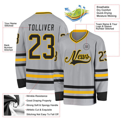 Custom Gray Black-Gold Hockey Jersey - Sky-Custom