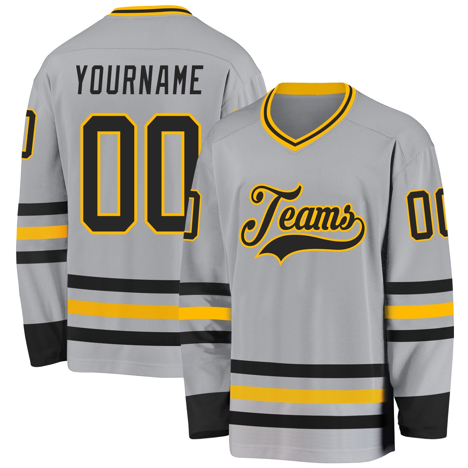 Custom Gray Black-Gold Hockey Jersey - Sky-Custom