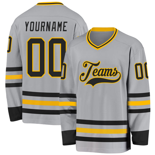 Custom Gray Black-Gold Hockey Jersey - Sky-Custom