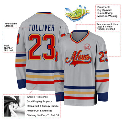 Custom Gray Red Old Gold-Navy Hockey Jersey - Sky-Custom