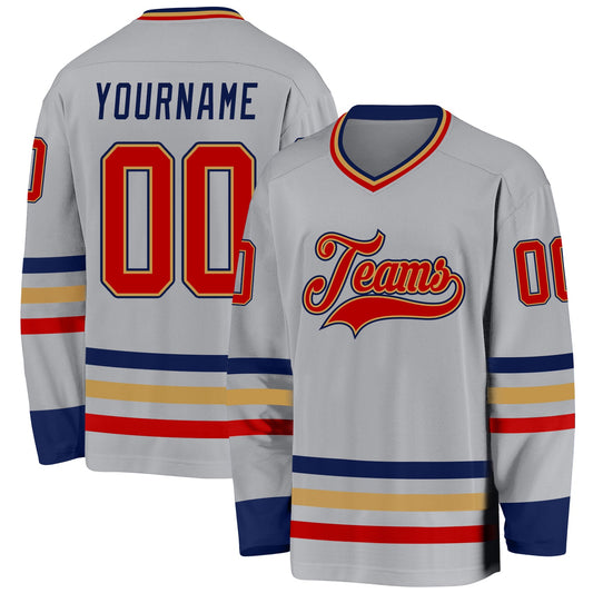 Custom Gray Red Old Gold-Navy Hockey Jersey - Sky-Custom