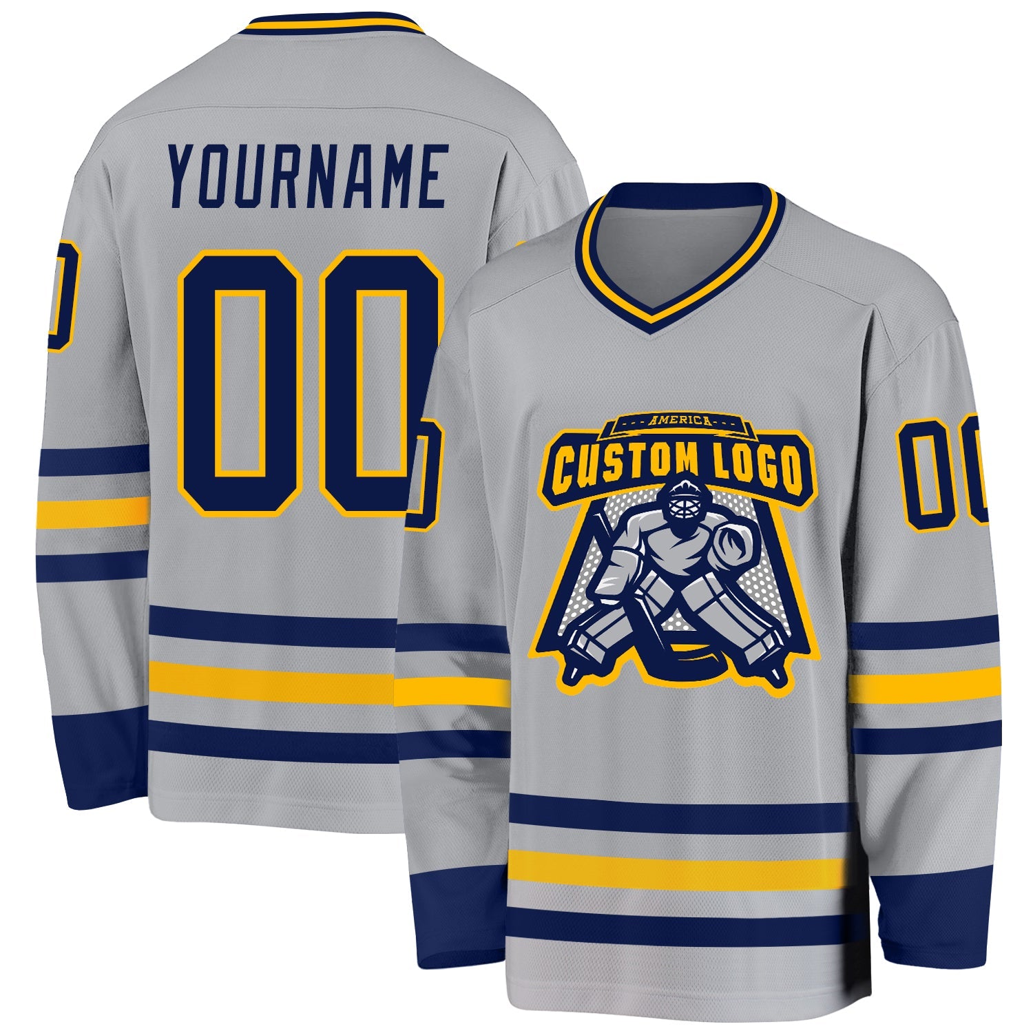 Custom Gray Navy-Gold Hockey Jersey - Sky-Custom