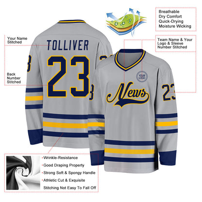 Custom Gray Navy-Gold Hockey Jersey - Sky-Custom