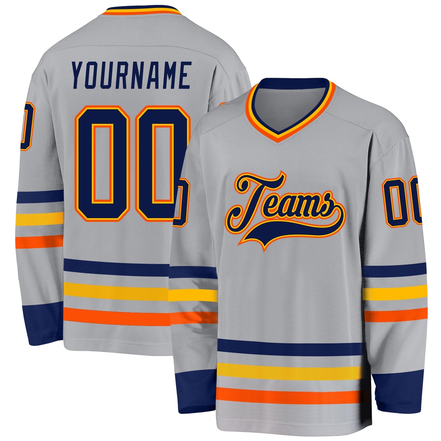 Custom Gray Navy Gold-Orange Hockey Jersey - Sky-Custom