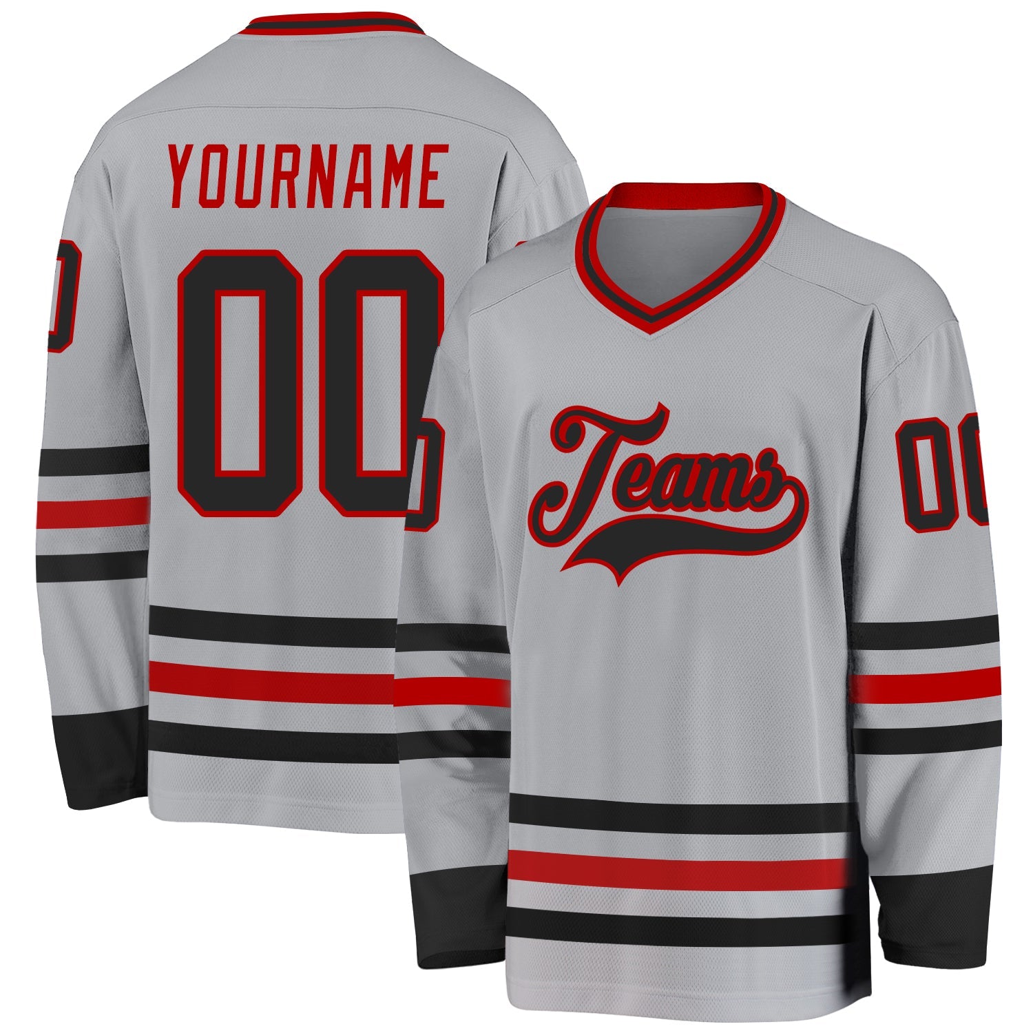 Custom Gray Black-Red Hockey Jersey - Sky-Custom