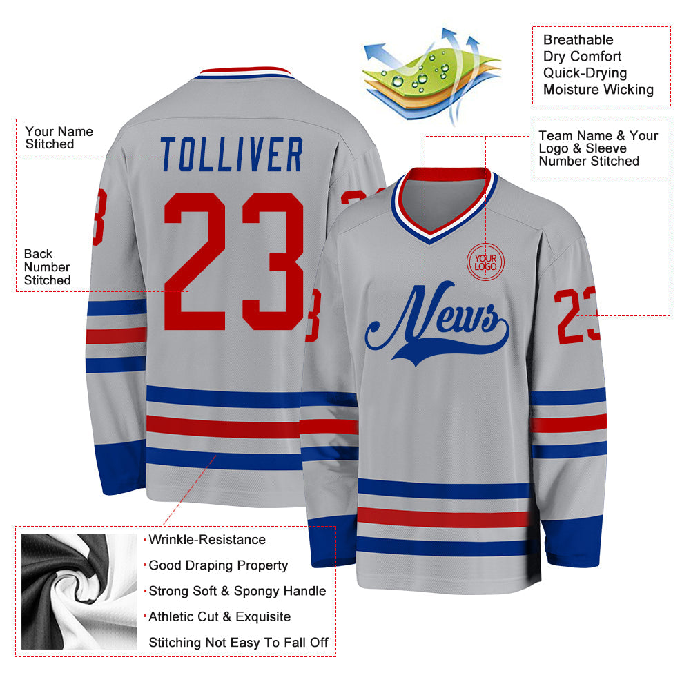 Custom Gray Red-Royal Hockey Jersey - Sky-Custom