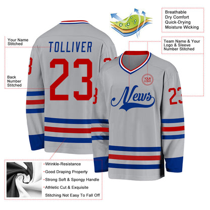 Custom Gray Red-Royal Hockey Jersey - Sky-Custom