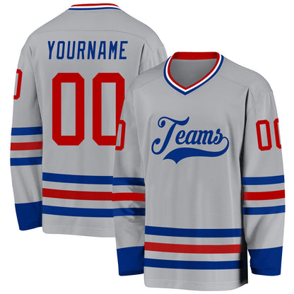 Custom Gray Red-Royal Hockey Jersey - Sky-Custom