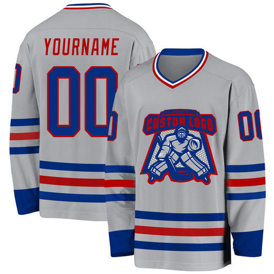 Custom Gray Royal-Red Hockey Jersey - Sky-Custom