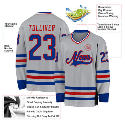 Custom Gray Royal-Red Hockey Jersey - Sky-Custom