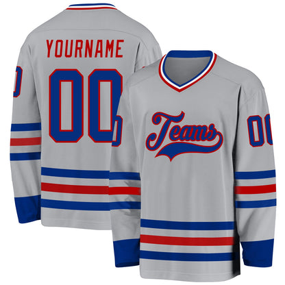 Custom Gray Royal-Red Hockey Jersey - Sky-Custom