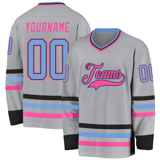 Custom Gray Light Blue Black-Pink Hockey Jersey - Sky-Custom