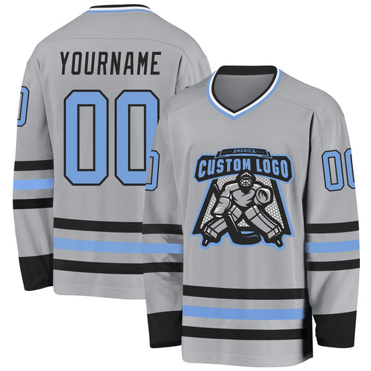 Custom Gray Light Blue-Black Hockey Jersey - Sky-Custom