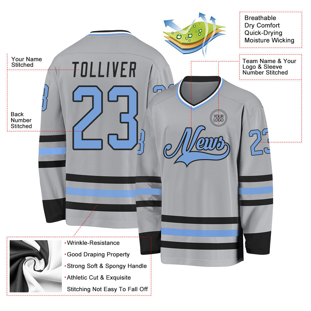 Custom Gray Light Blue-Black Hockey Jersey - Sky-Custom