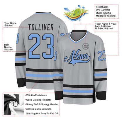 Custom Gray Light Blue-Black Hockey Jersey - Sky-Custom