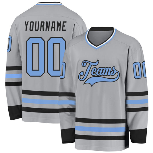 Custom Gray Light Blue-Black Hockey Jersey - Sky-Custom
