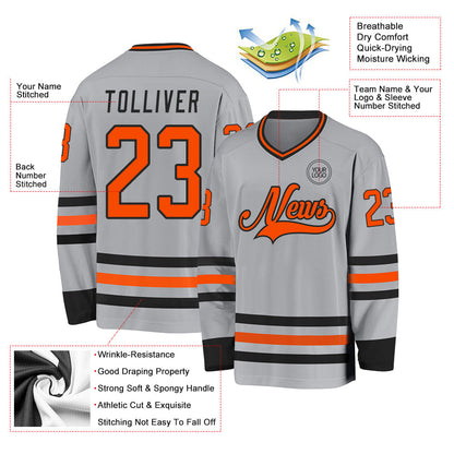 Custom Gray Orange-Black Hockey Jersey - Sky-Custom